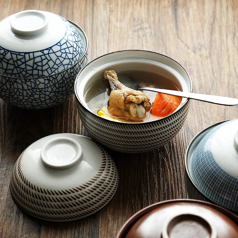 DecorBites™ Japanese Style Ceramic Soup Bowl - Eco-Friendly Under Glazed Tureen