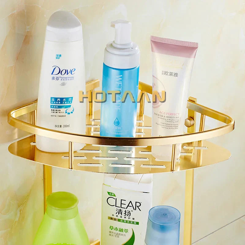 DecorBites™ Gold Aluminum Shower Shelf Basket Double Layer Holder Fashion YT-7026