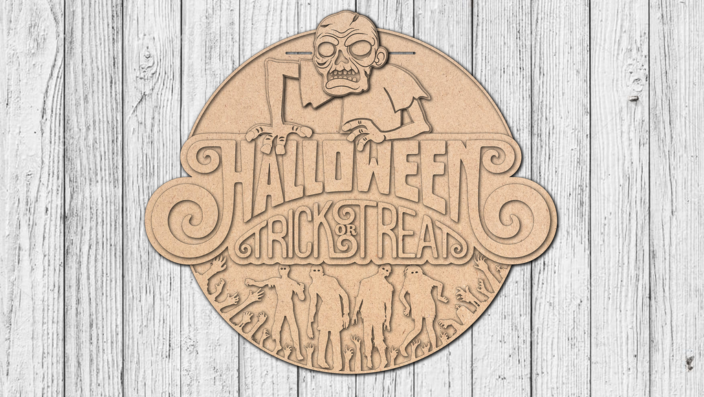 Halloween Trick Or Treat Zombie Door Hanger - DIY Unfinished Kit - Lvl 2