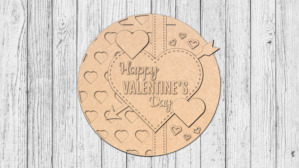 Happy Valentines Day Hearts Arrow Door Hanger - DIY Unfinished Kit - Lvl 2