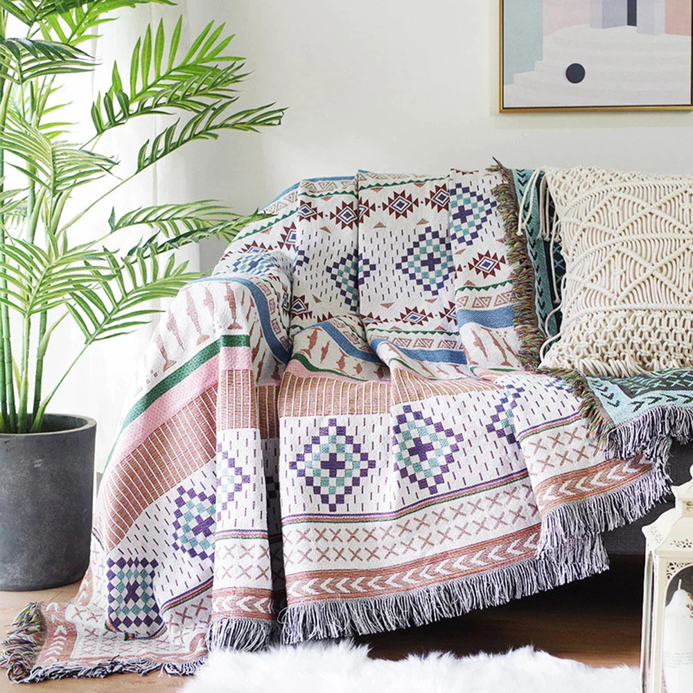 DecorBites™ Knitted Nordic Plaid Blanket - Cozy Home Decor and Sofa Cover