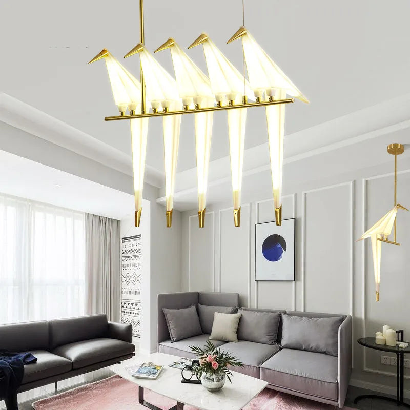 DecorBites™ Gold Cage Origami Bird Chandelier - Modern Light Fixture for Home Decor