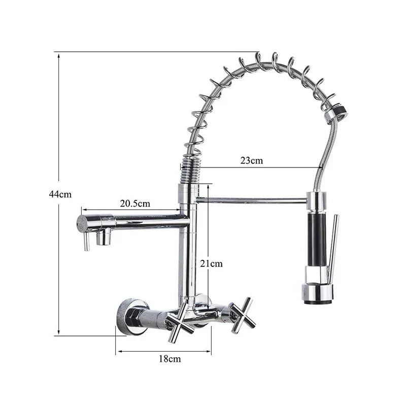 DecorBites™ Gold Black Kitchen Faucet Wall Mount Pull Down Tap Dual Swivel Spouts