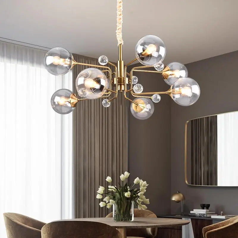 DecorBites™ Gold Glass Ball Chandelier LED Lighting for Living Room, Kitchen, Bedroom