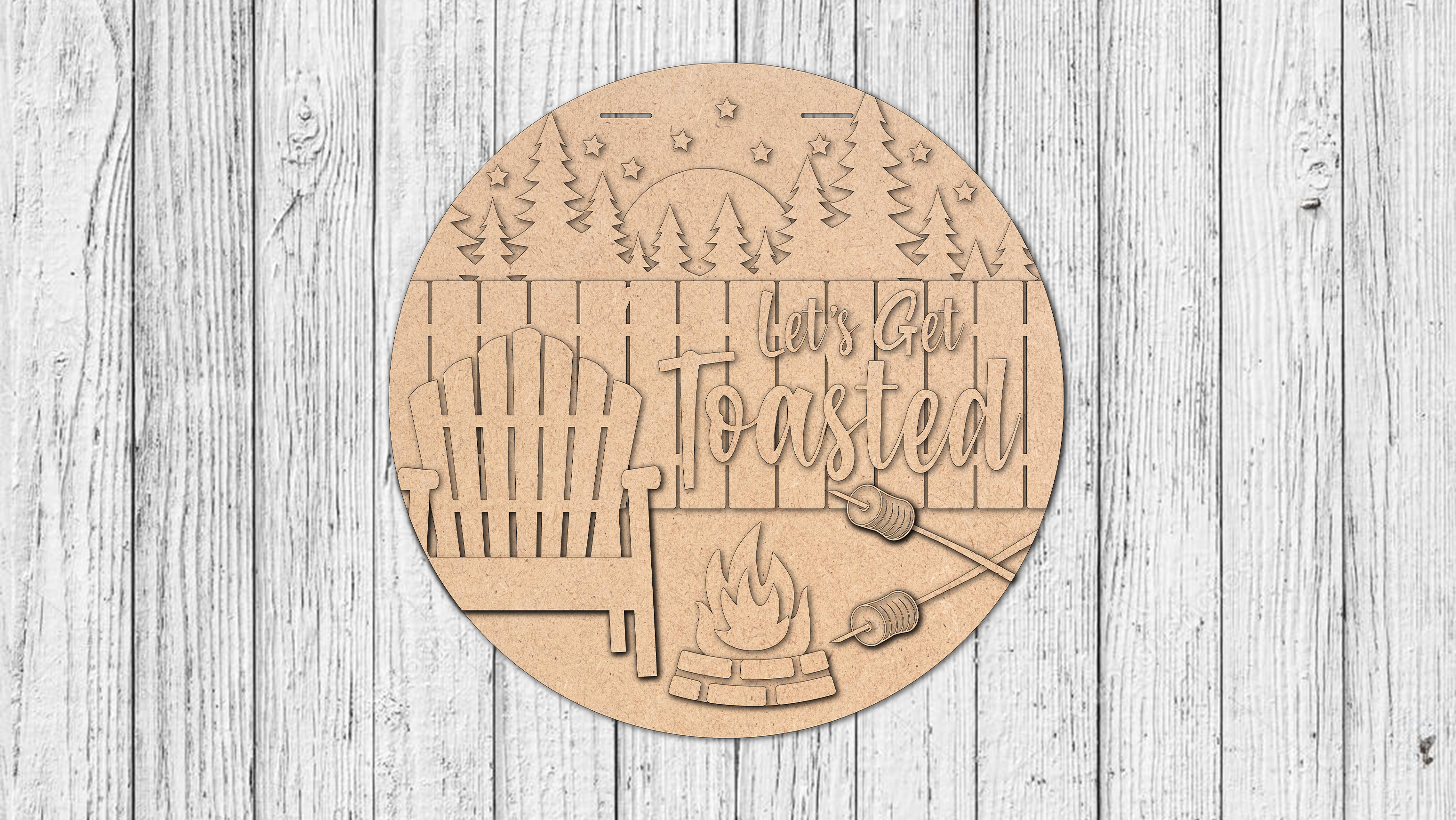 Lets Get Toasted Backyard Firepit Door Hanger - DIY Unfinished Kit - Lvl 2