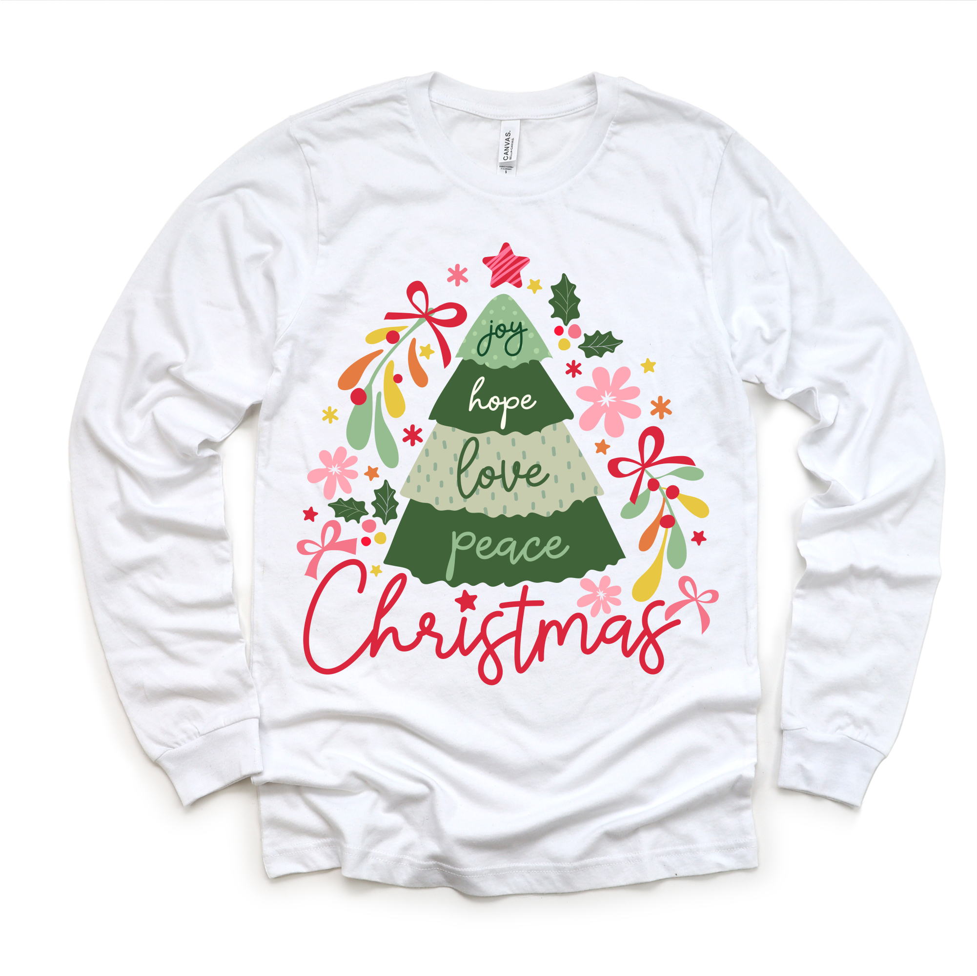 Boho Joy Hope Love Peace Christmas Shirt -  Long Sleeve Tees & Sweatshirts