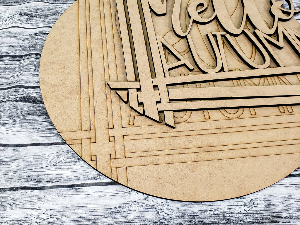 3D hello AUTUMN Stripes Door Hanger Unfinished Kit