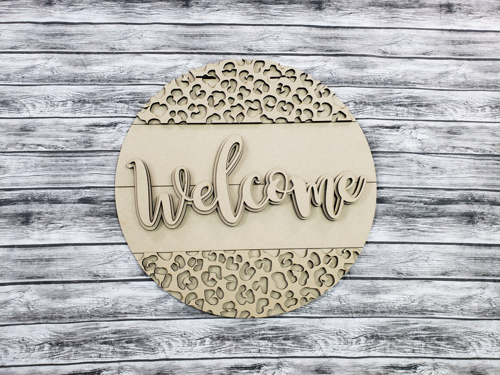 Welcome Cheetah Print Door Hanger Unfinished Kit