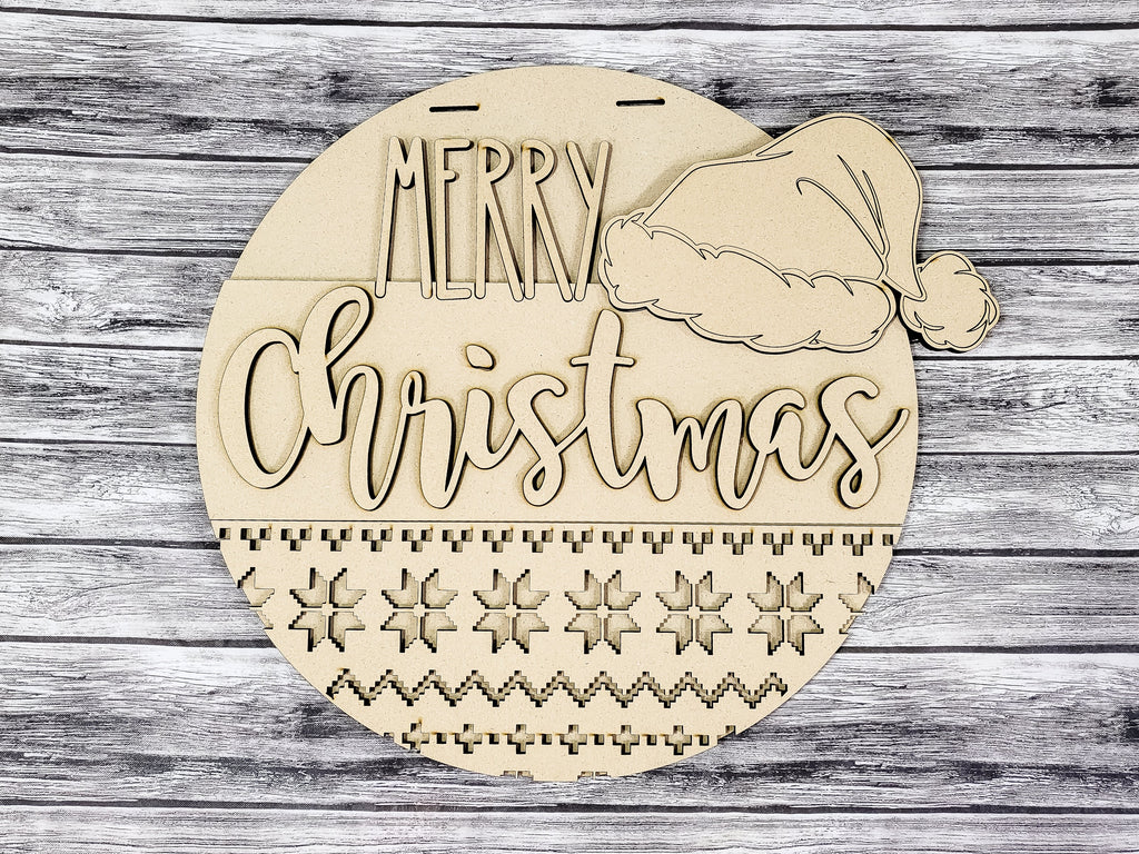 Merry Christmas Santa Hat and Sweater Door Hanger Unfinished Kit
