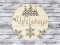Welcome Buffalo Plaid Pine Tree and Snowflakes Door Hanger Unfinished Kit