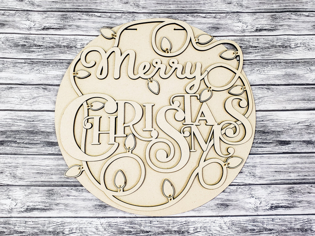 Merry Christmas Lights Door Hanger Unfinished Kit