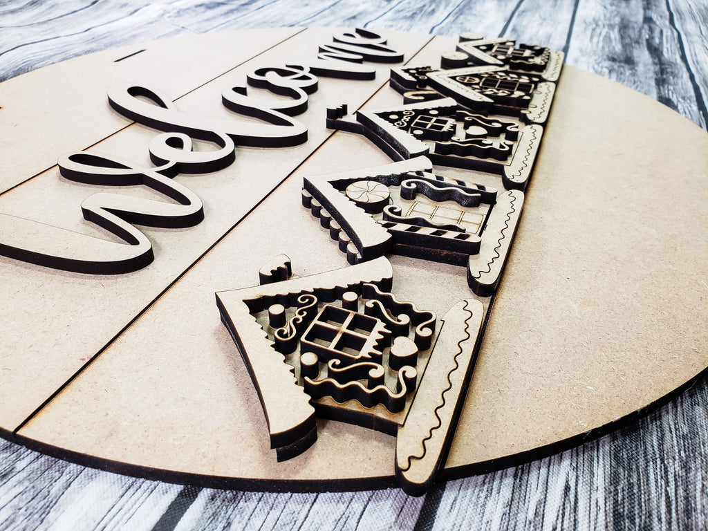 3D Welcome Gingerbread Houses Door Hanger Unfinished Kit