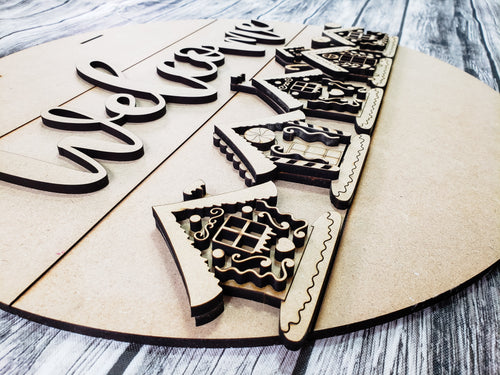 3D Welcome Gingerbread Houses Door Hanger Unfinished Kit