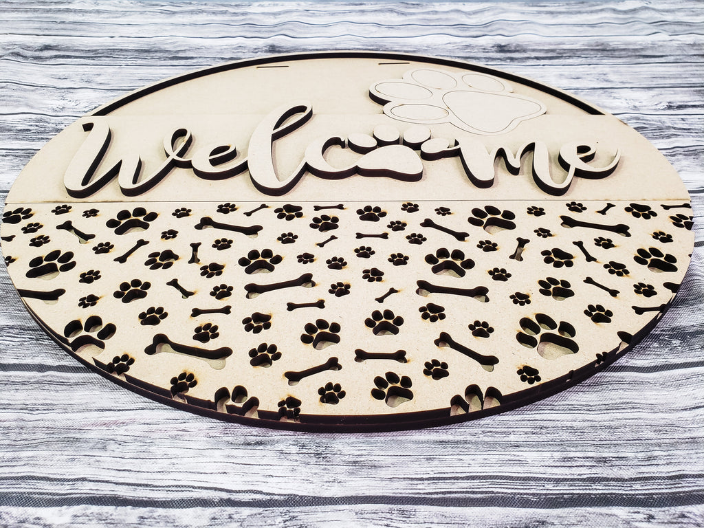 Welcome Dog Paws Door Hanger Unfinished Kit