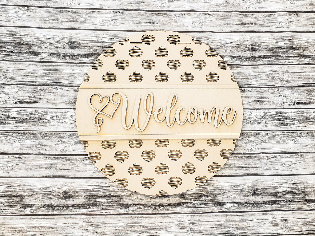 Welcome Scribble Heart Pattern Door Hanger Unfinished Kit