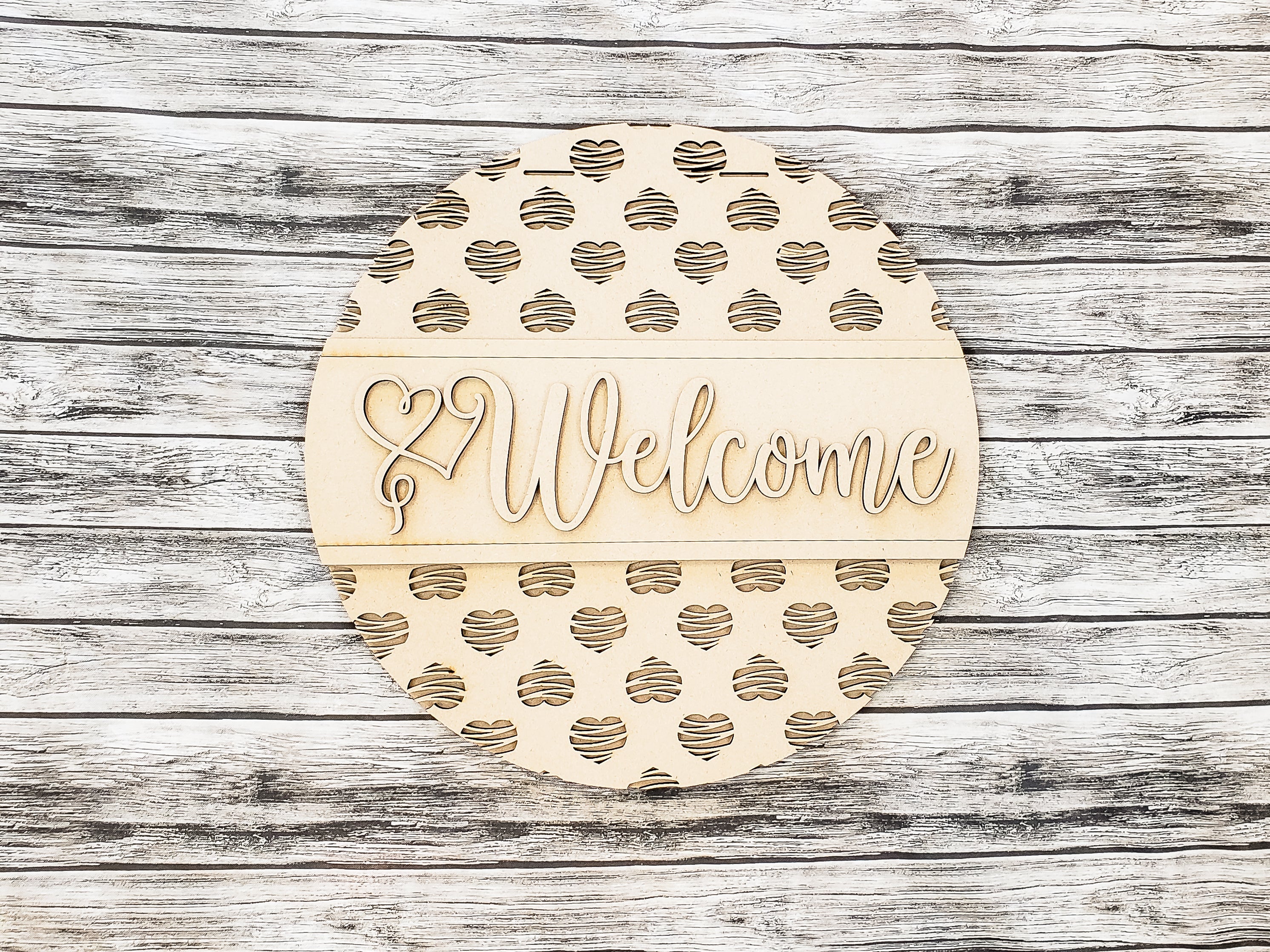 Welcome Scribble Heart Pattern Door Hanger Unfinished Kit