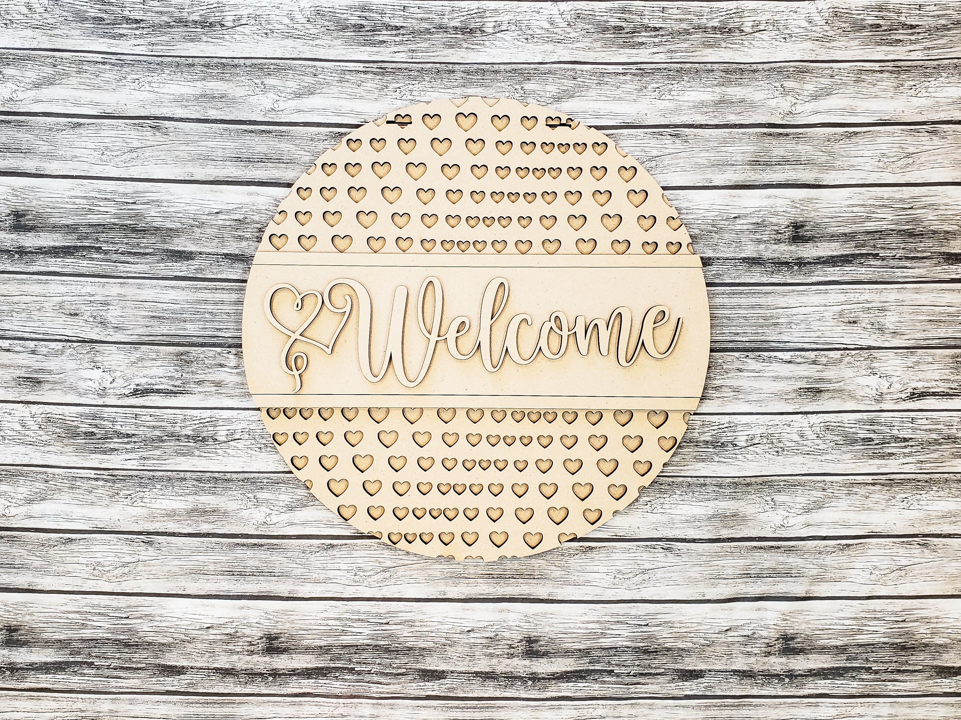 Welcome Small Heart Pattern Door Hanger Unfinished Kit