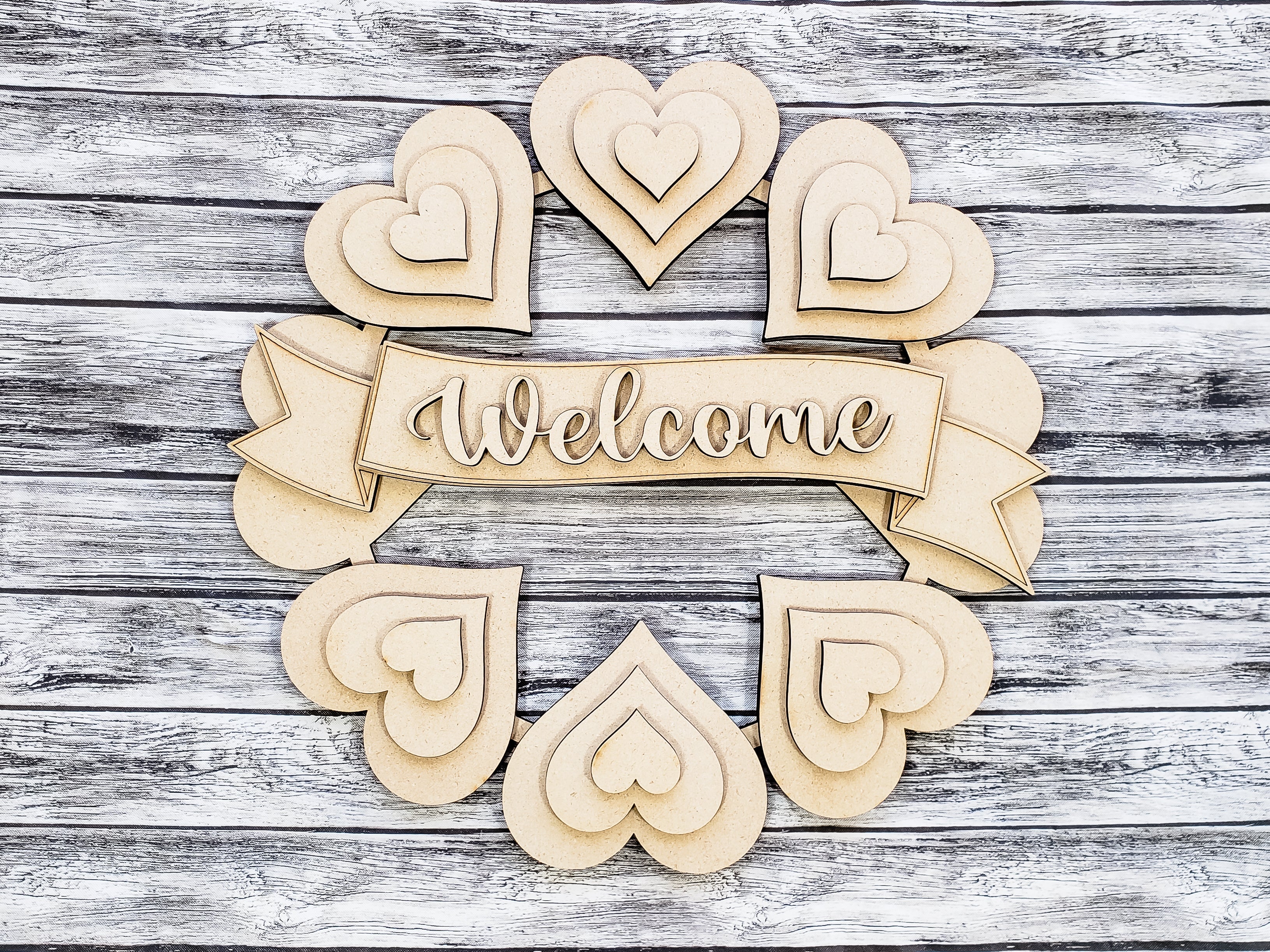 3D 16" Welcome Heart Wreath Unfinished Kit