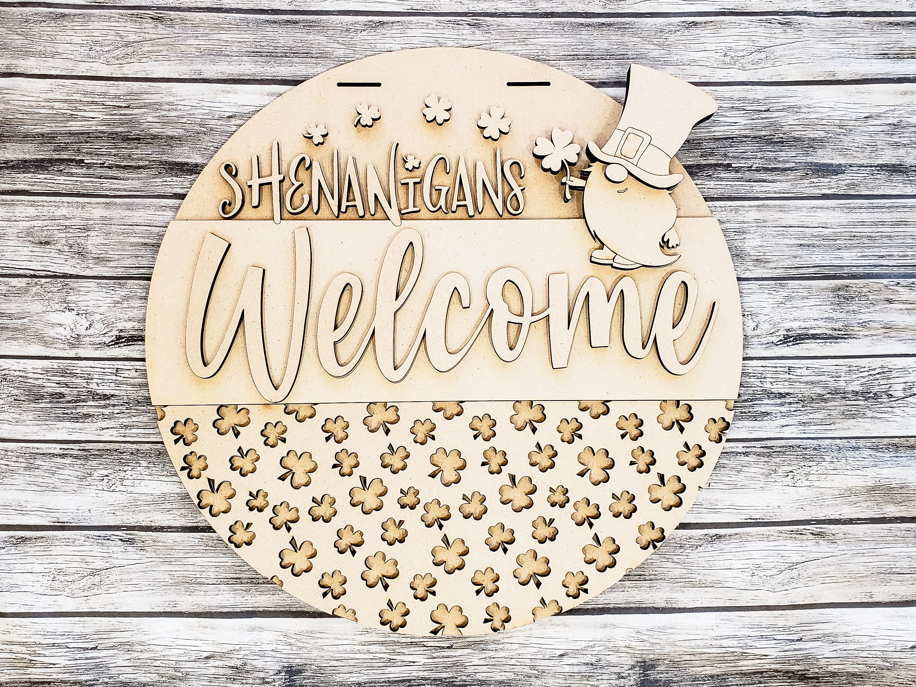 Shenanigans Welcome with Leprechaun Gnome Door Hanger Unfinished Kit