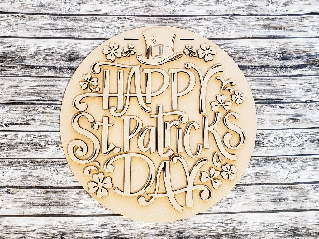 Happy St Patrick's Day Clover and Hat Door Hanger Unfinished Kit