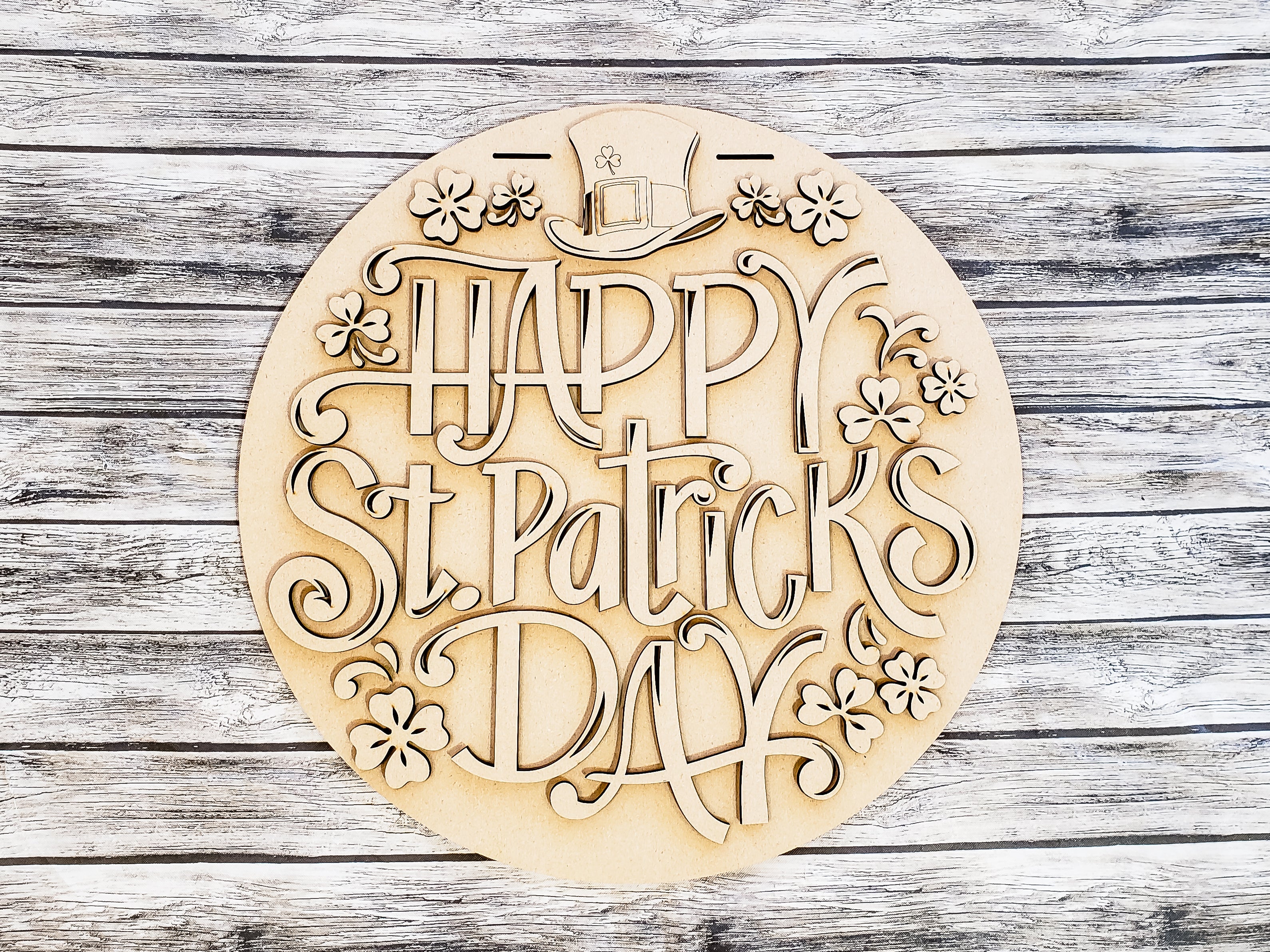 Happy St Patrick's Day Clover and Hat Door Hanger Unfinished Kit
