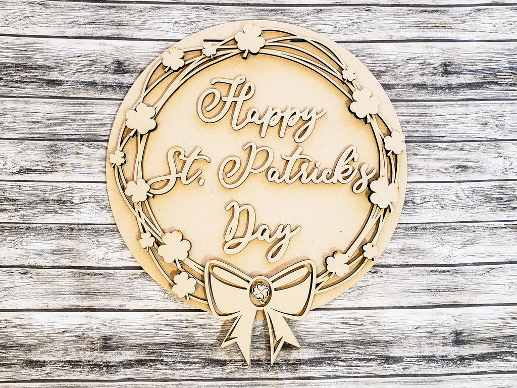 Happy St Patrick's Day Grapevine and Clovers Wreath Door Hanger Unfinished Kit