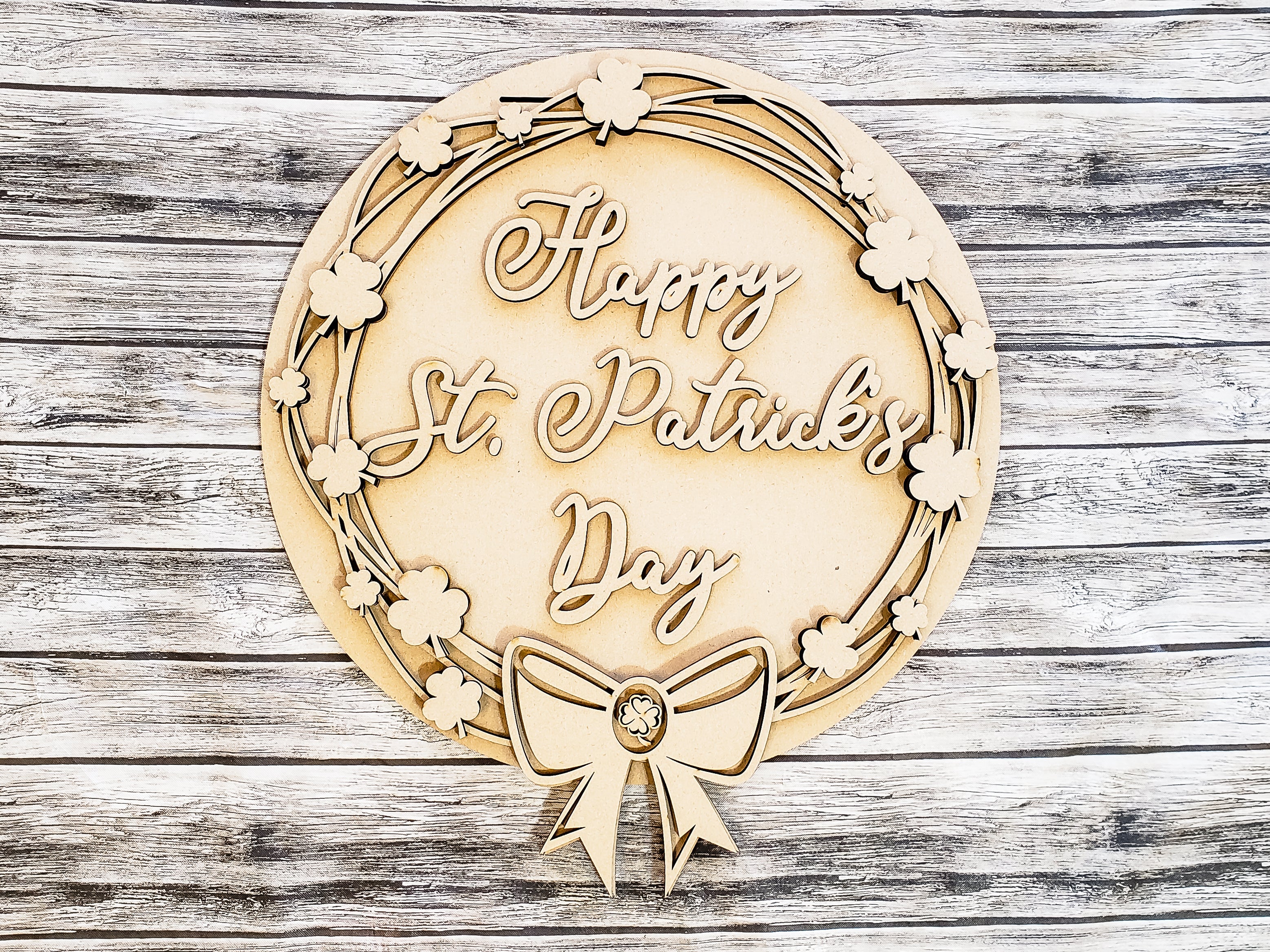 Happy St Patrick's Day Grapevine and Clovers Wreath Door Hanger Unfinished Kit