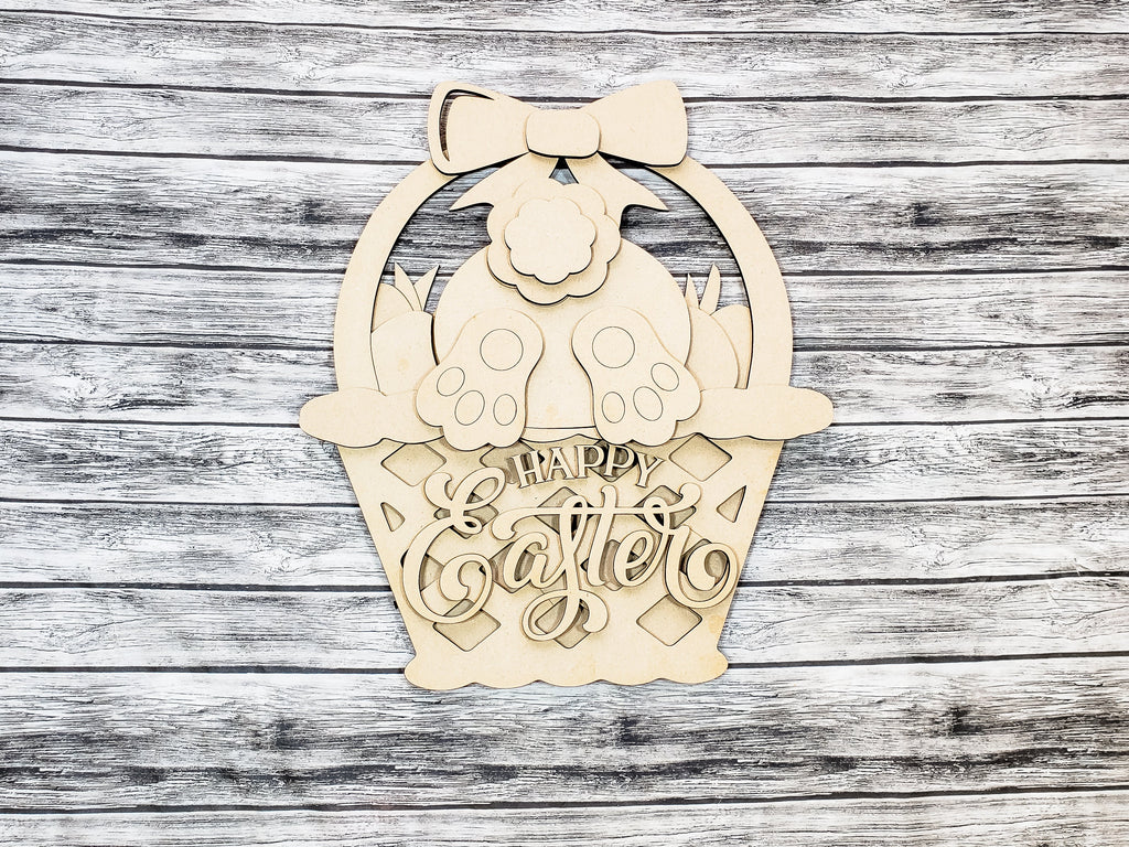 Hello Easter Bunny Butt Basket Door Hanger Unfinished Kit
