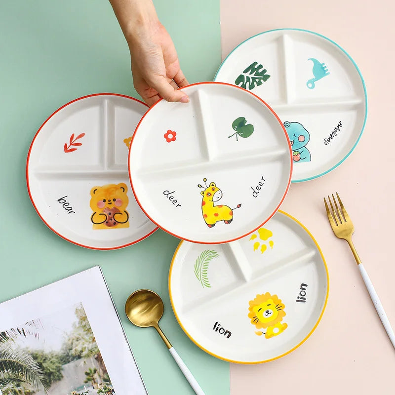 DecorBites™ Kids Cartoon Grid Plate - Fun & Functional Divider Dish for Breakfast & Snacks
