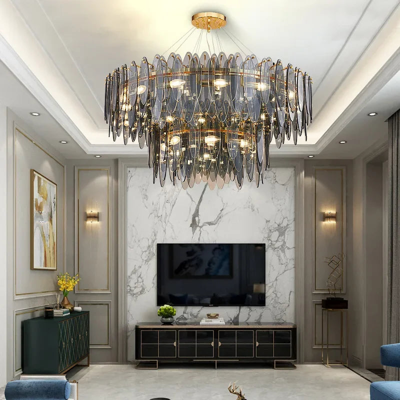 DecorBites™ Gold LED Glass Chandelier for Dinning Living Room Bedroom_main keyword: Pendant Lamps