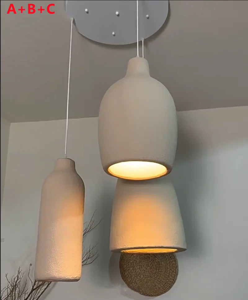 DecorBites™ LED Chandelier: Minimalist Cement Hanging Light for Bedroom and Living Room