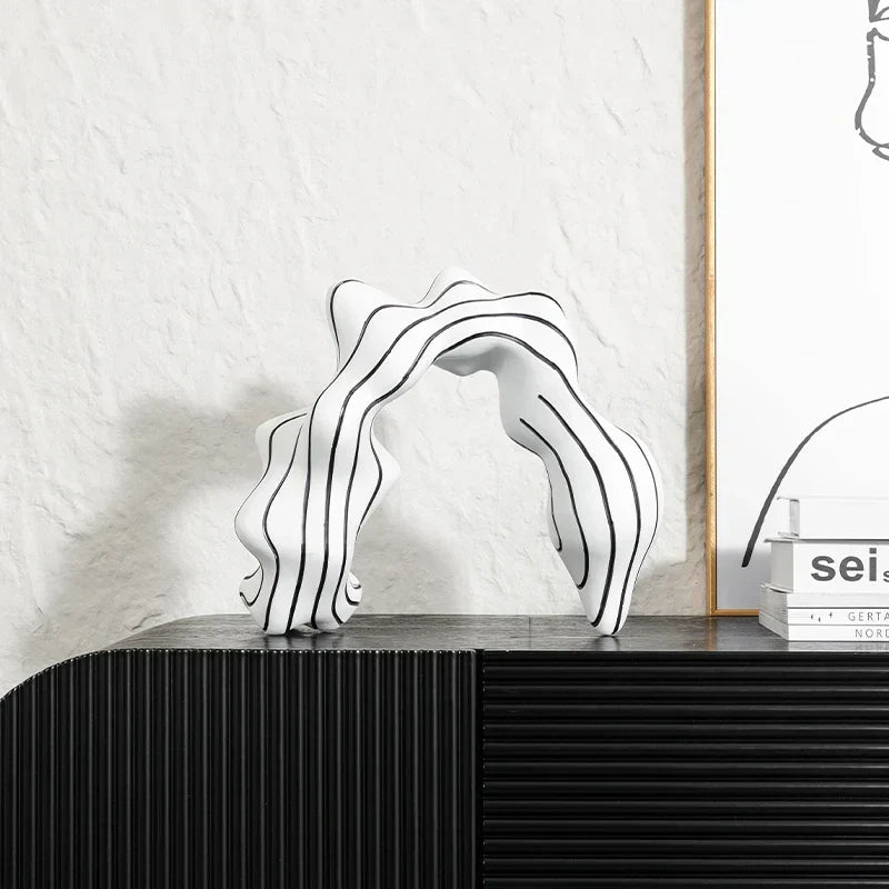 DecorBites™ Golden Ring Black and White Striped Abstract Resin Figurines Home Decor