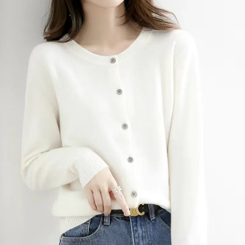 AOSSVIAO 2026 Women Cardigans Sweater O-neck Autumn Winter Knitted Cashmere Cardigans Solid Single Breasted Womens Sweaters