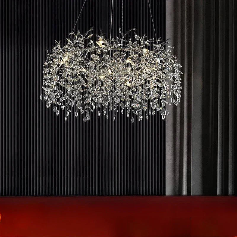 DecorBites™ Golden Crystal Tree Chandelier, Luxury Matte Aluminum Art Ceiling Light for Living Room