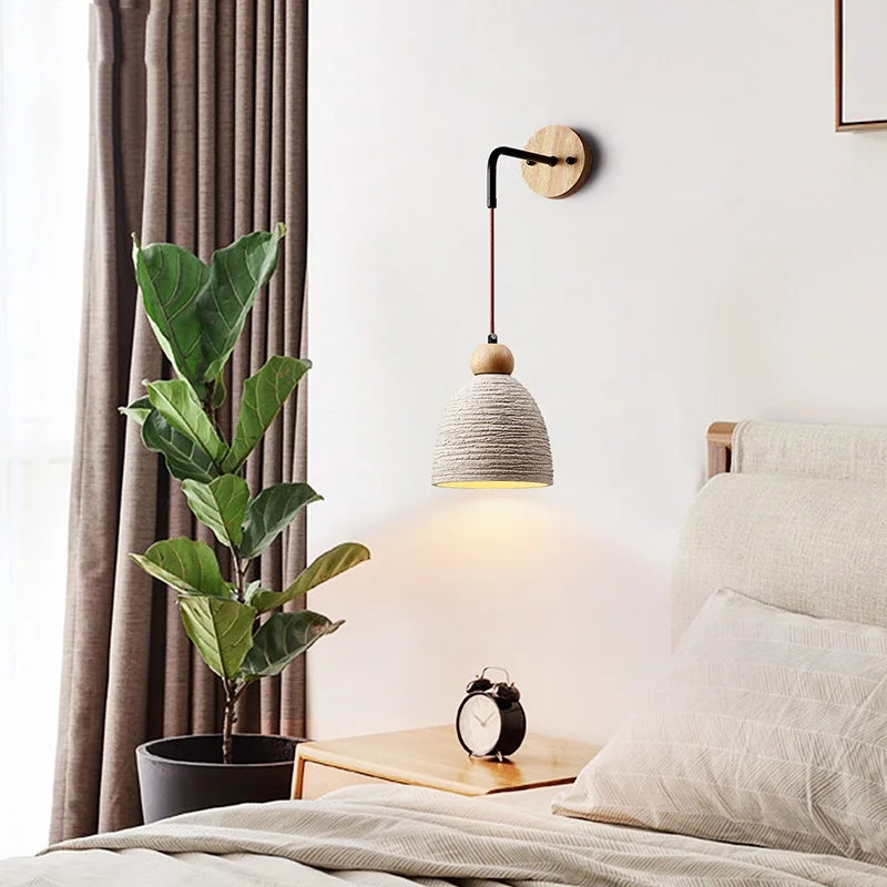 DecorBites™ Japanese Style LED Wall Light Cement Bedside Lamp with Pull Chain Switch