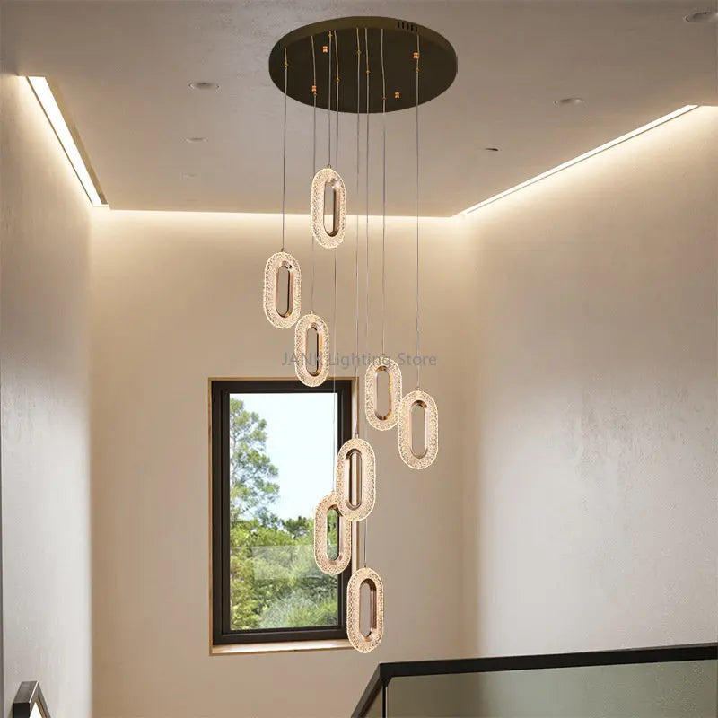 DecorBites™ Gold Acrylic Chandelier LED Pendant Light Modern Staircase Bedroom Living Room Decor