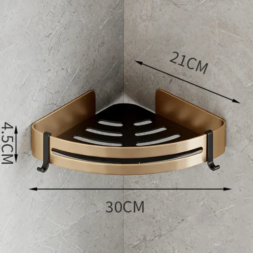 DecorBites™ Gold Bathroom Corner Shelf: Wall-Mounted Triangle Storage Rack for Toiletries