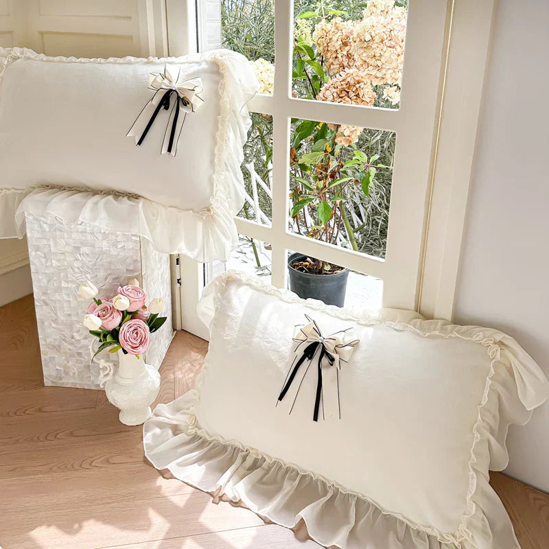 DecorBites™ Lace Ruffles Princess Bedding Set, Velvet Duvet Cover, Plush Bed Sheet, Pillowcases