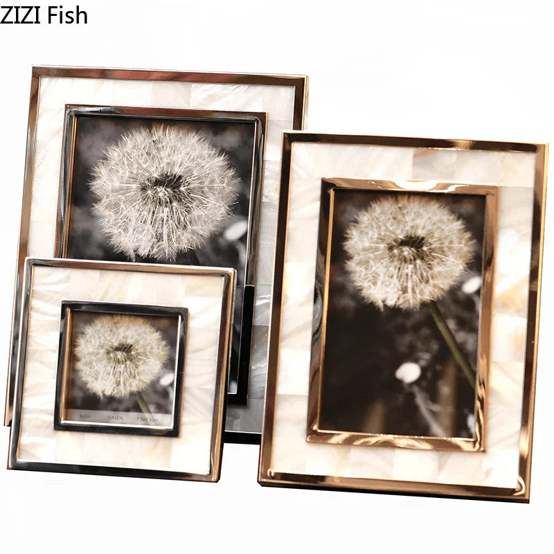 DecorBites™ Golden Shell Photo Frame for Family Portrait Nightstand Decoration