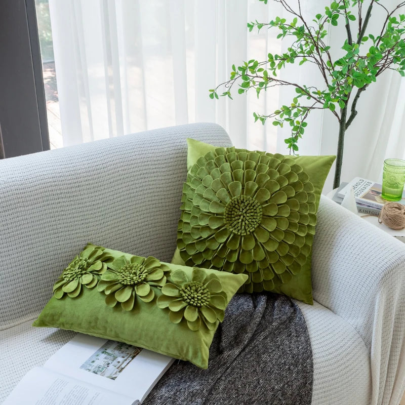 DecorBites™ Green Flower Car Sofa Cushion Pillowcase Home Decoration Square Pillow