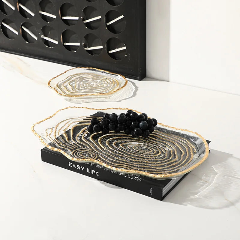 DecorBites™ Gold Foil Glass Tray Geometric Fruit Plate Home Decor Accessory