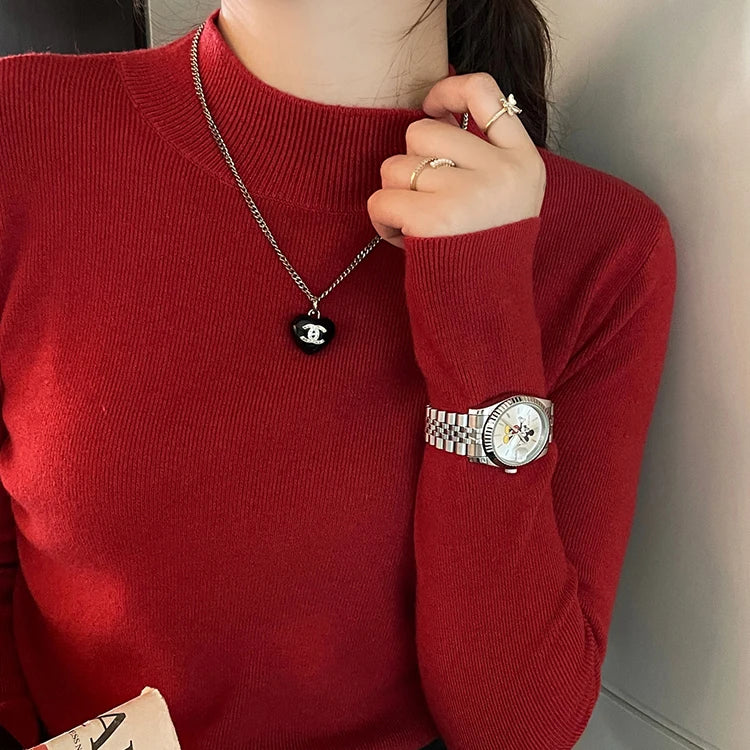 AOSSVIAO Turtleneck Sweater Women Fashion 2026 New Stretch Tops Women Knitted Pullovers Long Sleeve Bottoming Knitted Sweater