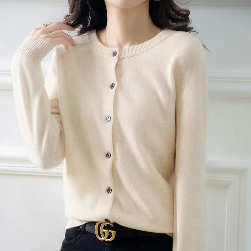 AOSSVIAO 2026 Women Cardigans Sweater O-neck Autumn Winter Knitted Cashmere Cardigans Solid Single Breasted Womens Sweaters