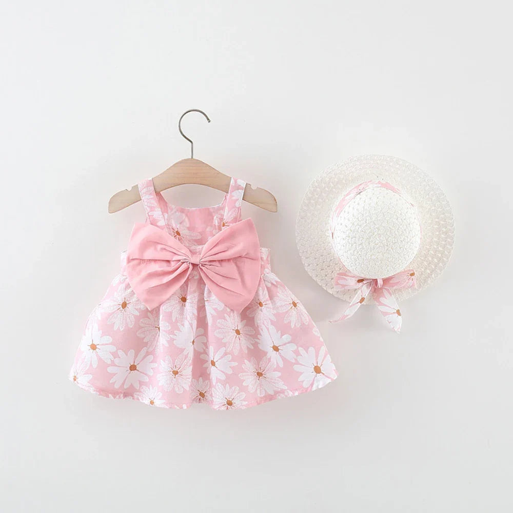 Baby Girl Dress Summer All-Over Daisy Print Spaghetti Strap Girl Dress Adorable Bow Beach Baby Dress Baby Girl Clothes