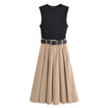 MUJER 2025 Woman Dresses Belt Pleated Midi Dress Women Sleeveless Summer Dress Woman Knitted Party Dresses for Women Sundress