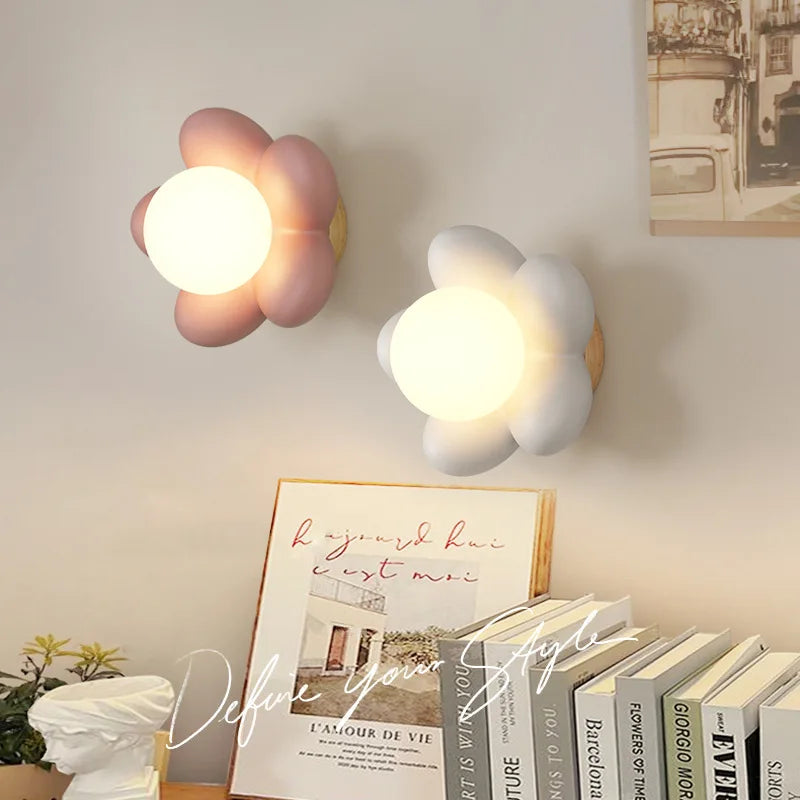 DecorBites™ Kids Flower Resin Wall Lamp LED G9 Bulb White Pink Creative Bedroom Decor