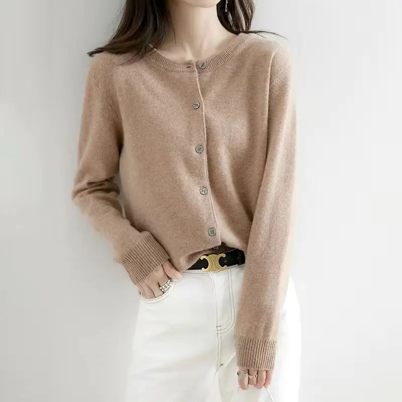 AOSSVIAO 2026 Women Cardigans Sweater O-neck Autumn Winter Knitted Cashmere Cardigans Solid Single Breasted Womens Sweaters