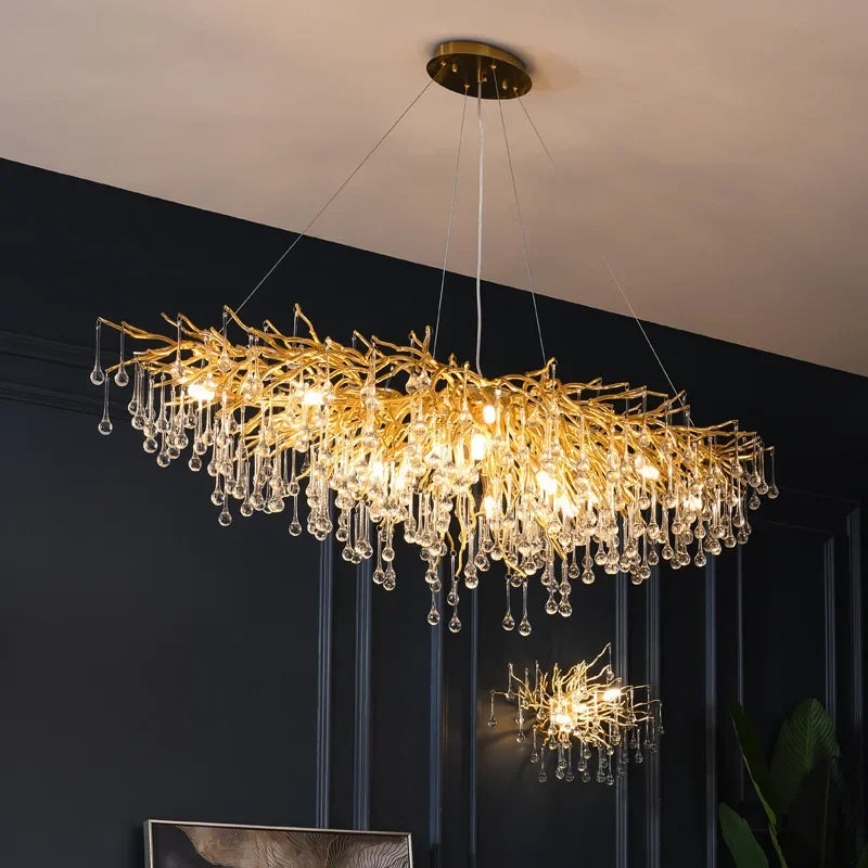 DecorBites™ Gold Crystal Ceiling Chandelier for Elegant Home Lighting