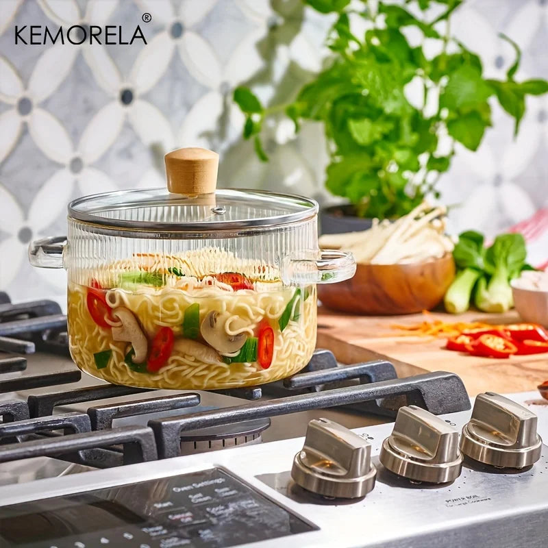 DecorBites™ Heat-Resistant Glass Cooking Pot with Lid - 1.6L | Versatile Soup and Stock Pot
