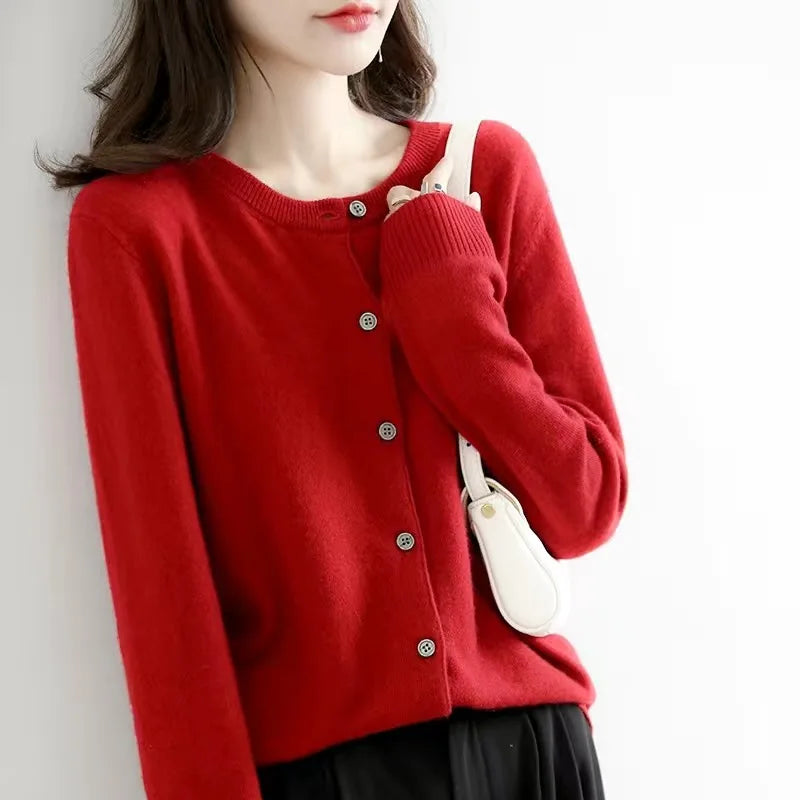 AOSSVIAO 2026 Women Cardigans Sweater O-neck Autumn Winter Knitted Cashmere Cardigans Solid Single Breasted Womens Sweaters